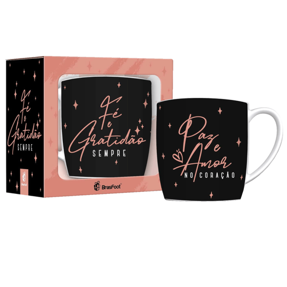 CANECA PORCELANA 300ML URBAN FÉ E GRATIDÃO