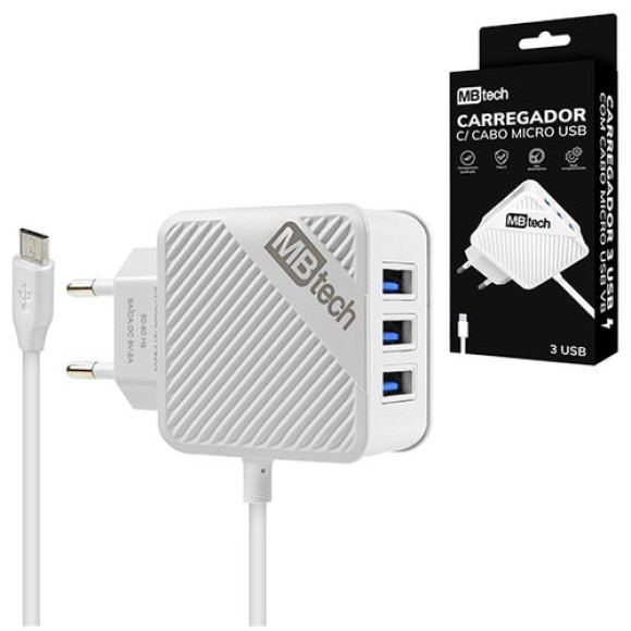 CARREGADOR USB V8 3U 2A