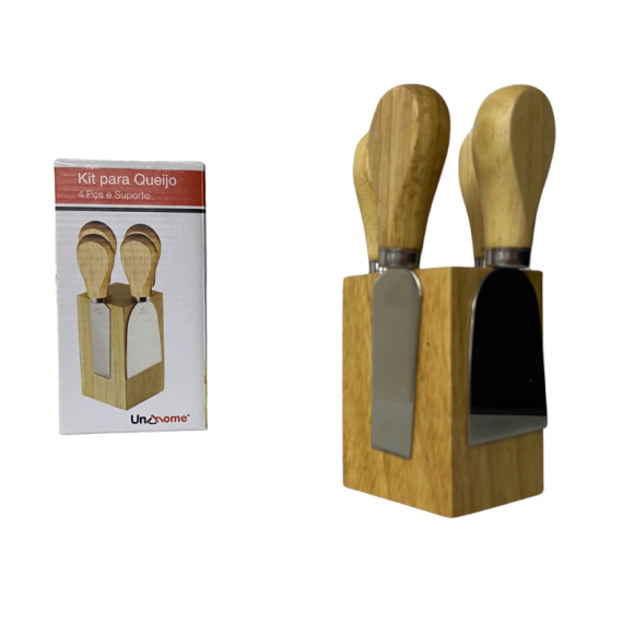 TALHER INOX KIT SUPORTE MADEIRA 4PÇS P/ QUEIJO