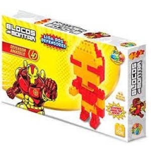 BLOCO MONTAR 64PÇS LIGA DOS DEFENSORES AMARELO