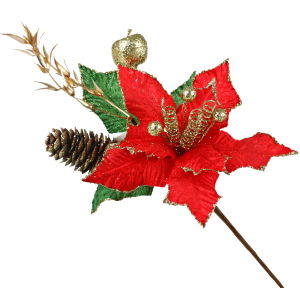  ENFEITE GALHO GLITTER 25CM FLOR PINHA/CEREJA/AZEVINHO