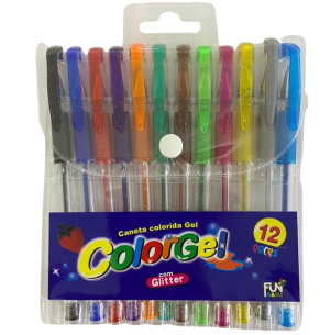 CANETA GEL C/ 12 UNIDADES GLITTER
