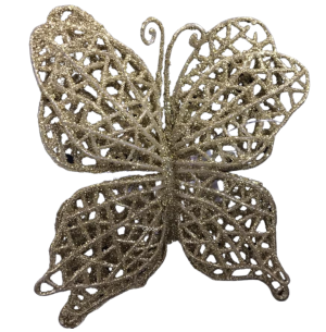 ENFEITE BORBOLETA GLITTER PREGADOR 11CM DOURADO