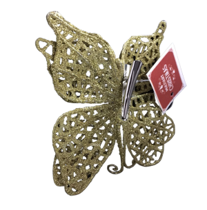 ENFEITE BORBOLETA GLITTER PREGADOR 11CM DOURADO