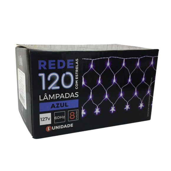 PISCA REDE 120 LEDS 8 FUNÇÕES ESTRELA AZUL