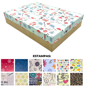 CAIXA PRESENTE 30X22X6CM KRAFT ESTAMPADA