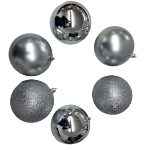 BOLA TUBO 10CM 6UN MISTA PRATA