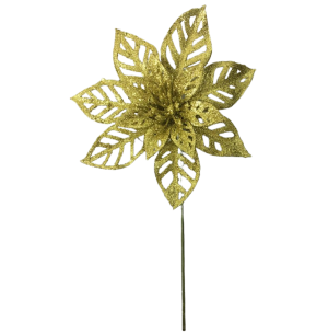 FLOR BICO DE PAPAGAIO GLITTER 24CM DOURADO