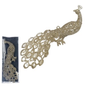 ENFEITE PAVÃO GLITTER 20CM CHAMPANHE