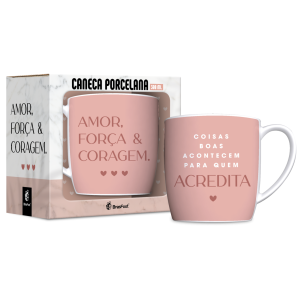 CANECA PORCELANA 300ML URBAN AMOR FORÇA E CORAGEM