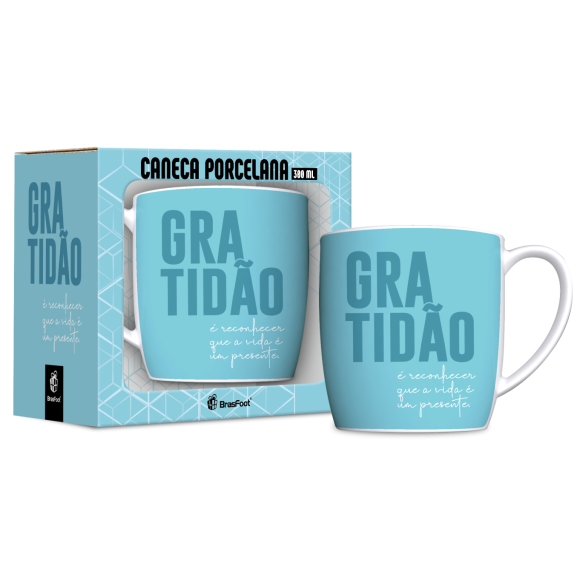 CANECA PORCELANA 300ML URBAN GRATIDÃO É RECONHECER