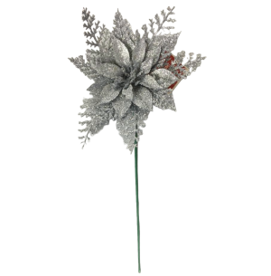 FLOR BICO DE PAPAGAIO GLITTER 13CM PRATA