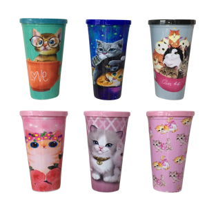 COPO PLÁST.TAMPA E CANUDO 600ML GATO