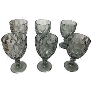 TAÇA VIDRO 340ML 6UN GRAFITE/ AZUL