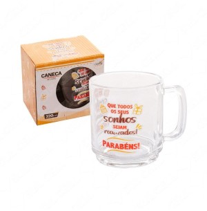 CANECA VIDRO 320ML ANIVERSÁRIO