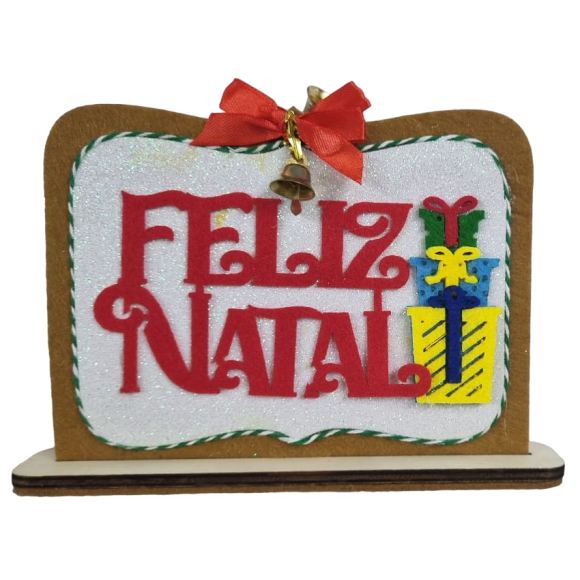  ENFEITE PLACA FELIZ NATAL FELTRO 28X13CM