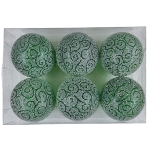 BOLA CX 10CM 6UN VERDE FLOCADA