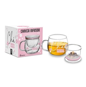 CANECA VIDRO INFUSOR 315ML CHÁ É TUDO DE BOM