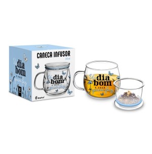 CANECA VIDRO INFUSOR 315ML UM BOM DIA