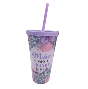 COPO PLÁST.TAMPA E CANUDO 600ML MÃE
