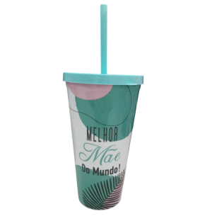 COPO PLÁST.TAMPA E CANUDO 600ML MÃE
