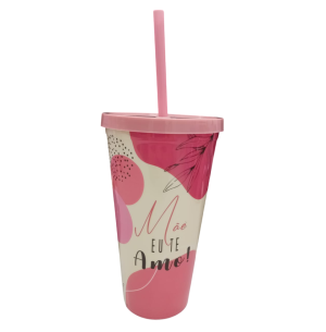 COPO PLÁST.TAMPA E CANUDO 600ML MÃE