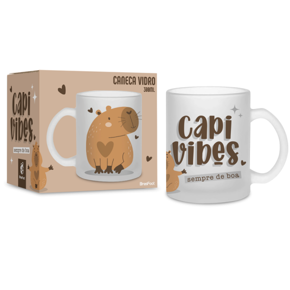 CANECA VIDRO DIAMOND 300ML CAPIVIBES SEMPRE DE BOA