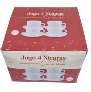 XÍCARA CERÂMICA CHÁ 210ML 4UN C/PIRES BRANCA