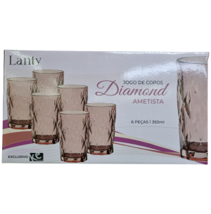 COPO VIDRO 350ML DIAMOND 6UN AMETISTA