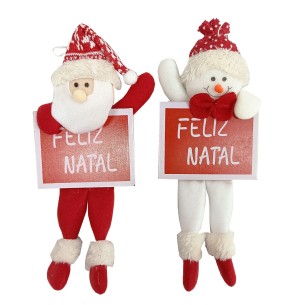  ENFEITE PLACA FELIZ NATAL BONECO 12X28CM