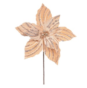  FLOR BICO DE PAPAGAIO GLITTER 25CM CHAMPANHE