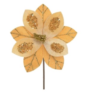 FLOR BICO DE PAPAGAIO VELUDO GLITTER 20CM DOURADO