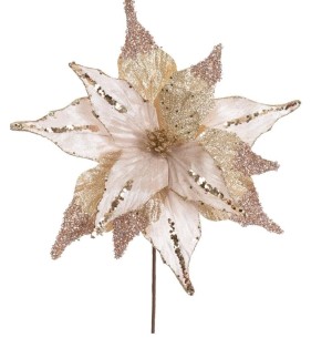 FLOR BICO DE PAPAGAIO VELUDO GLITTER 34CM CHAMPANHE