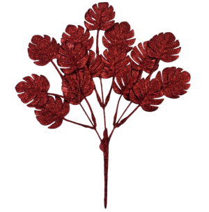 ENFEITE GALHO GLITTER COSTELA DE ADÃO 37CM VERMELHO