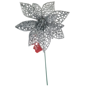 FLOR BICO DE PAPAGAIO GLITTER 12CM PRATA