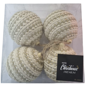 BOLA CX 8CM 4UN CORDÃO TRANÇADA BEGE