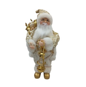 PAPAI NOEL LUXO DOURADO C/ LAMPARINA 30CM