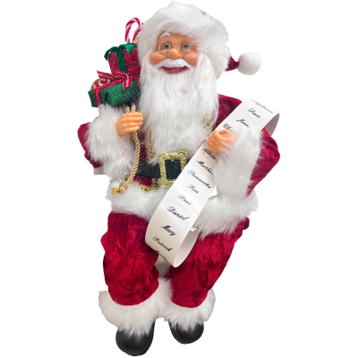 PAPAI NOEL 40CM SENTADO C/ SACO PRESENTE LISTA DE NOME