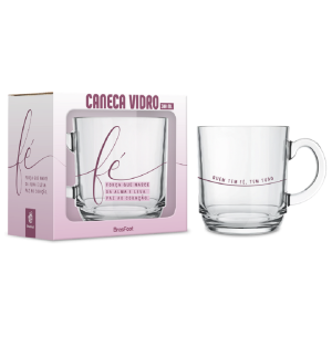 CANECA VIDRO ELEGANCE 300ML FÉ FORCA QUE NASCE DA ALMA