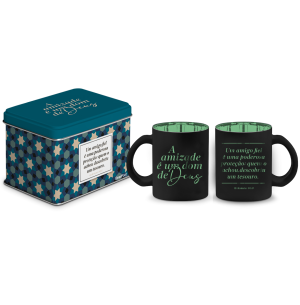 CANECA VIDRO DIAM.MET.LATA 300ML AMIZADE É UM DOM DE DEUS