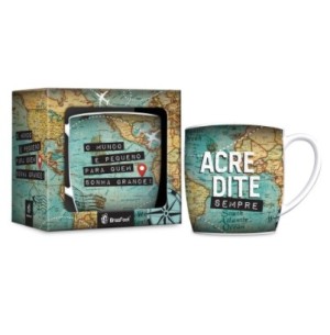 CANECA PORCELANA 300ML URBAN O MUNDO É PEQUENO